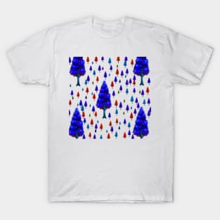 blue red trees leaves background pattern texture T-Shirt